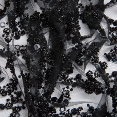 Тканина гіпюр бісер, ошатна тканина, тканина для вечірніх платтів, блискуча тканина чорна