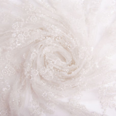 Тканина гіпюр бісер, ошатна тканина, тканина для вечірніх платтів, блискуча тканина біла