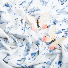 Тканина фланель бавовна 240 см 170 г/м2, м'яка тканина для постільної білизни, пелюшок 11.23616/22 Метелики синя