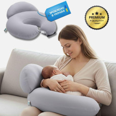 Подушка для годування диванчик 60х70х16 см бавовна антиалергенна, для зручності мами, з блискавкою сірий-беж