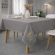 Набір подарунковий преміальний скатертина 150х220 см + 6 шт серветок 40х40 см з вишивкою в подарунковому пакованні сірий