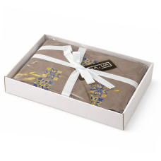 Набір подарунковий преміальний скатертина 150х220 см + 6 шт серветок 40х40 см з вишивкою в подарунковому пакованні сірий