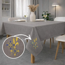 Набір подарунковий преміальний скатертина 150х220 см + 6 шт серветок 40х40 см з вишивкою в подарунковому пакованні сірий