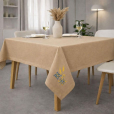 Набір подарунковий преміальний скатертина 150х220 см + 6 шт серветок 40х40 см із вишивкою в подарунковому пакованні беж