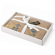 Набір подарунковий преміальний скатертина 150х220 см + 6 шт серветок 40х40 см із вишивкою в подарунковому пакованні беж