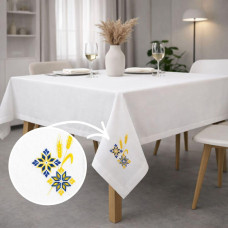 Набір подарунковий преміальний скатертина 150х220 см + 6 шт серветок 40х40 см з вишивкою в подарунковому пакованні білий