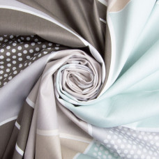 Тканина бавовна сатин для постільної білизни, натуральна тканина, постільна білизна, 120 г/м2 S-066-А кульки бірюза/сірий