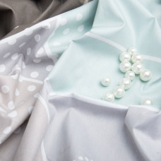 Тканина бавовна сатин для постільної білизни, натуральна тканина, постільна білизна, 120 г/м2 S-066-А кульки бірюза/сірий