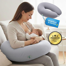 Подушка для вагітних і годування 30х190 см SeiDesign трикотаж гіпоалергенна, наволочка з бавовни на блискавці сірий-беж