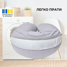 Подушка для вагітних і годування 30х190 см SeiDesign трикотаж гіпоалергенна, наволочка з бавовни на блискавці сірий-беж