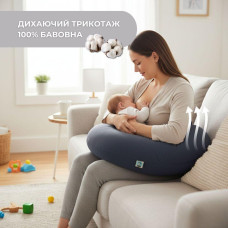 Подушка для вагітних і годування 30х190 см SeiDesign трикотаж гіпоалергенна, наволочка з бавовни на блискавці сіра