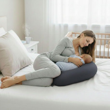 Подушка для вагітних і годування 30х190 см SeiDesign трикотаж гіпоалергенна, наволочка з бавовни на блискавці сіра