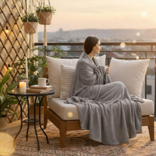 Плед простирадло 220х235 см, бавовна, для ліжка, дивана, пляжу, натуральне сірий