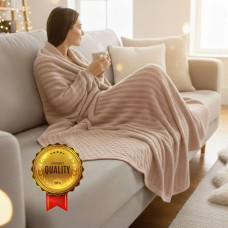 Плед простирадло 220х235 см, бавовна, для ліжка, дивана, пляжу, натуральна пудра