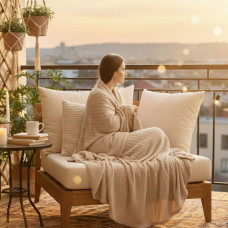 Плед простирадло 220х235 см, бавовна, для ліжка, дивана, пляжу, натуральний беж