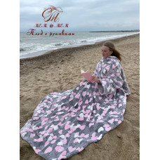 Плед із флісу з рукавами Сердечка на сірому