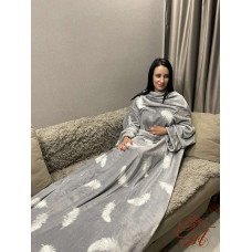 Плед із флісу з рукавами Перо на сірому