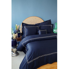 Постільна білизна MieCasa сатин - Circle lacivert-bej синій-бежевий king size