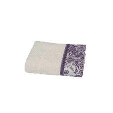 Рушник Romeo Soft - Crochet молочний з фіолетовим мереживом 70*140