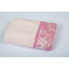 Рушник Romeo Soft - Croсhet світло-рожевий з рожевим мереживом 50*90