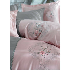 Постільна білизна Dantela Vita сатин з вишивкою - Isabella gri сірий євро