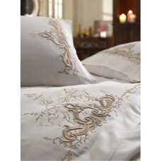 Постільна білизна Dantela Vita сатин з вишивкою - Olivia bej бежевий євро