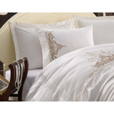 Постільна білизна Dantela Vita сатин з вишивкою - Olivia bej бежевий євро
