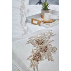 Постільна білизна Dantela Vita сатин з мереживом - Safir krem кремовий євро