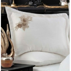 Постільна білизна Dantela Vita сатин з мереживом - Safir krem кремовий євро