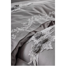 Постільна білизна Dantela Vita сатин з мереживом - Safir antrasit антрацит євро