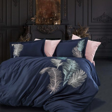 Постільна білизна Dantela Vita сатин з вишивкою - Iz lacivert синій євро