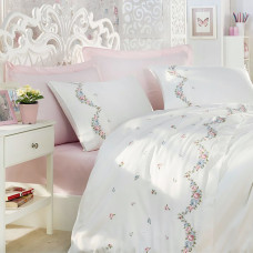 Постільна білизна Dantela Vita сатин з вишивкою - Lara krem кремовий євро