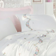 Постільна білизна Dantela Vita сатин з вишивкою - Lara krem кремовий євро