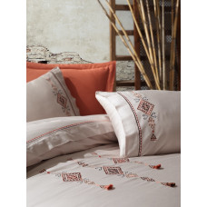 Постільна білизна Dantela Vita сатин з вишивкою - Tilbe bej бежевий євро