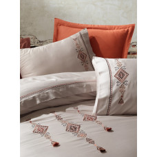 Постільна білизна Dantela Vita сатин з вишивкою - Tilbe bej бежевий євро