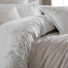 Постільна білизна Dantela Vita сатин з вишивкою - Hare bej бежевий євро
