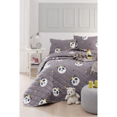 Покривало стьобане з наволочками Enlora Home - Kral Panda Gri сірий 240*225