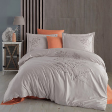 Постільна білизна Dantela Vita сатин з вишивкою - Blesk bej бежевий євро