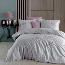 Постільна білизна Dantela Vita сатин з вишивкою - Blesk gri сірий євро