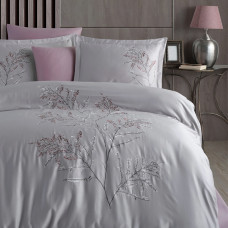 Постільна білизна Dantela Vita сатин з вишивкою - Blesk gri сірий євро