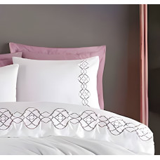 Постільна білизна Dantela Vita сатин з вишивкою - Victoria pudra пудровий євро