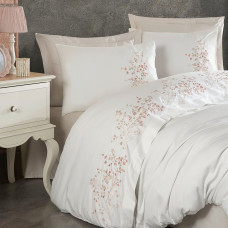 Постільна білизна Dantela Vita сатин з вишивкою - Alya krem кремовий сімейний