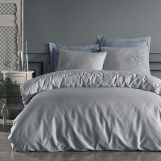 Постільна білизна Dantela Vita сатин з вишивкою - Alya gri сірий сімейний