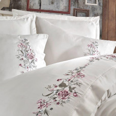 Постільна білизна Dantela Vita сатин з вишивкою - Efsa krem кремовий сімейний