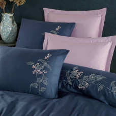 Постільна білизна Dantela Vita сатин з вишивкою - Efra lacivert синій євро