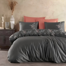 Постільна білизна Dantela Vita сатин з вишивкою - Efra antrasit антрацит євро