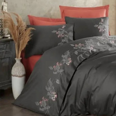 Постільна білизна Dantela Vita сатин з вишивкою - Efra antrasit антрацит євро