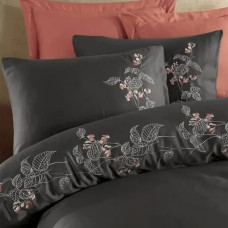 Постільна білизна Dantela Vita сатин з вишивкою - Efra antrasit антрацит євро