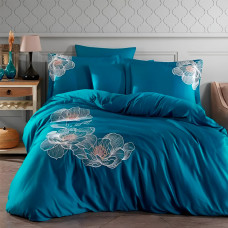 Постільна білизна Dantela Vita сатин з вишивкою - Calista petrol петроль євро