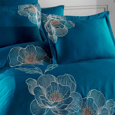 Постільна білизна Dantela Vita сатин з вишивкою - Calista petrol петроль євро